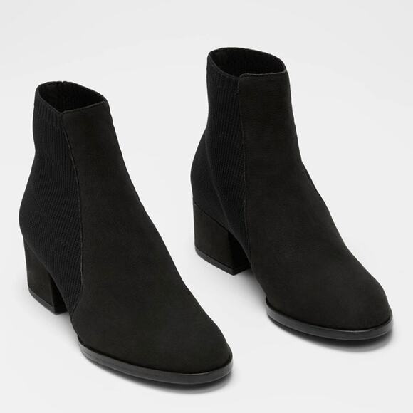 Eileen Fisher Black Distressed Leather Aesop Sock Bootie Sz.10 NWOB - Picture 1 of 15